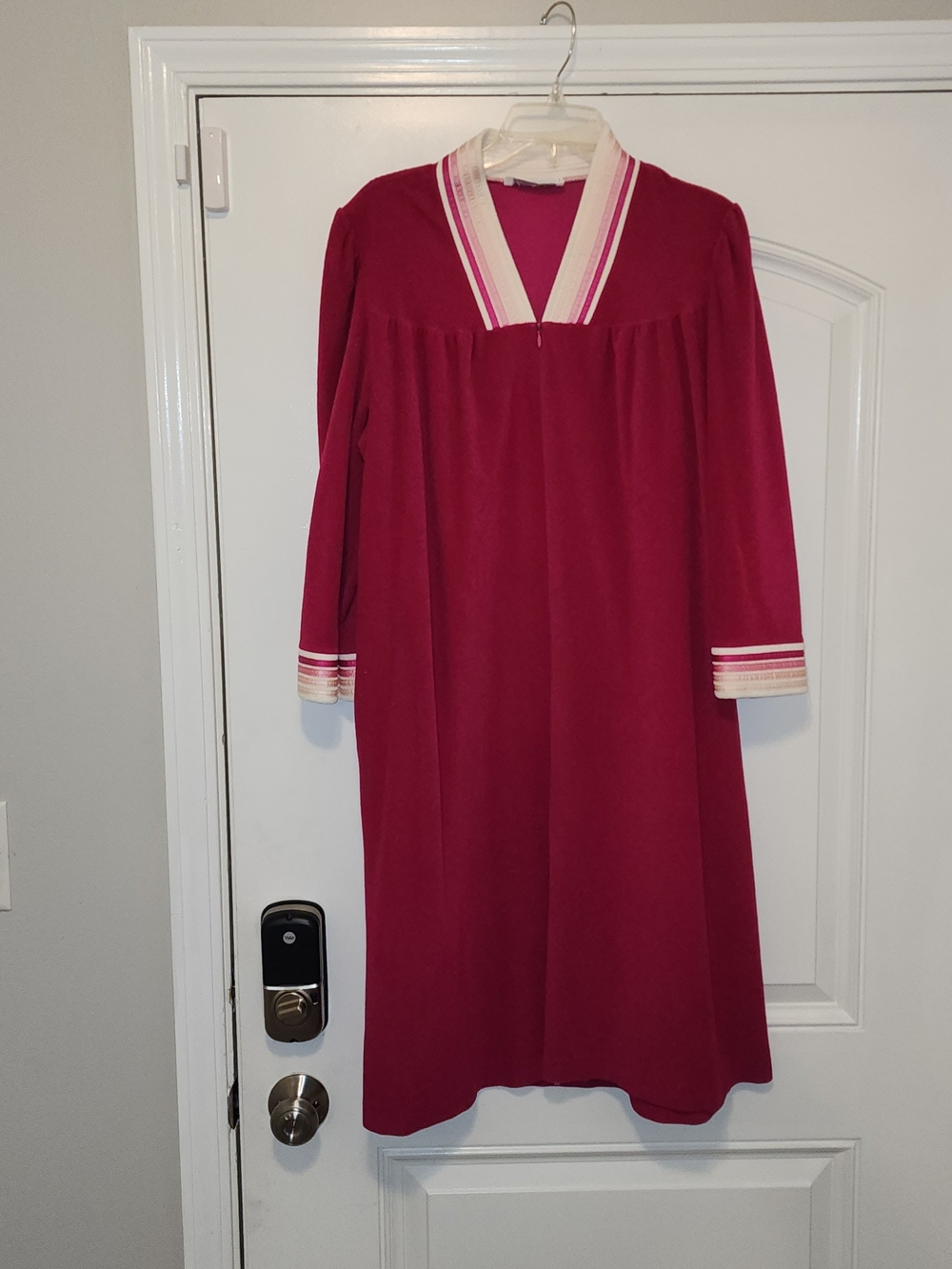 Vanity Fair Deep Pink 3/4 Sleeve Dress with Cream & Pink Trim Sz M